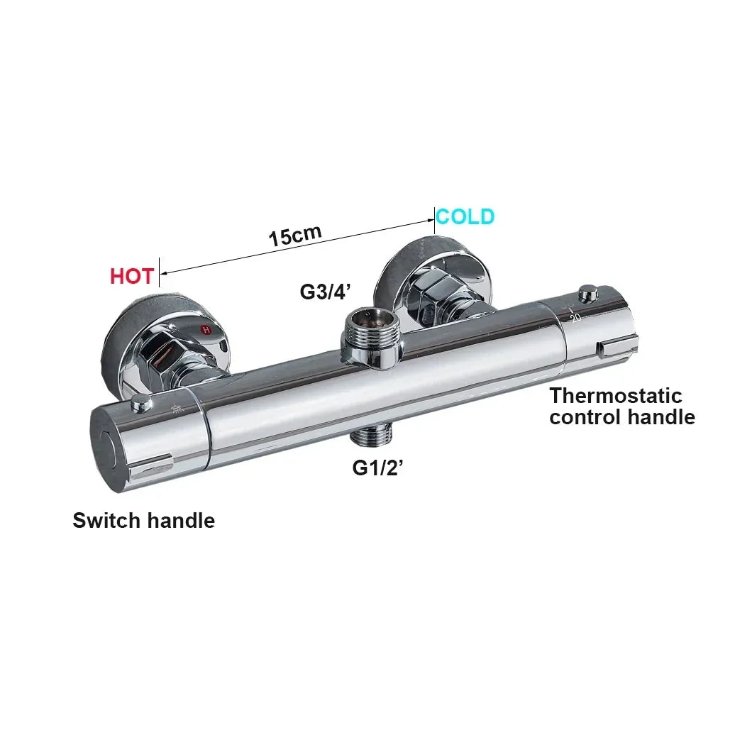 Robinet thermostatique de douche avec vanne mitigeuse de baignoire et poignée