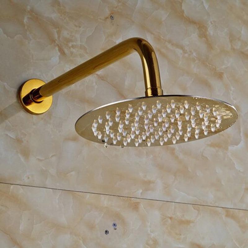 Pommeau de douche pluie ultrafin doré avec bras mural