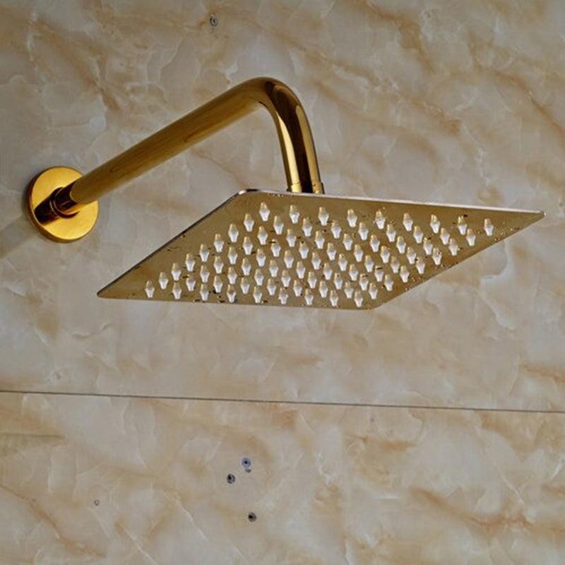 Pommeau de douche pluie ultrafin doré avec bras mural