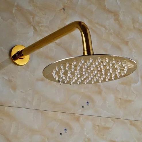 Pommeau de douche pluie ultrafin doré avec bras mural
