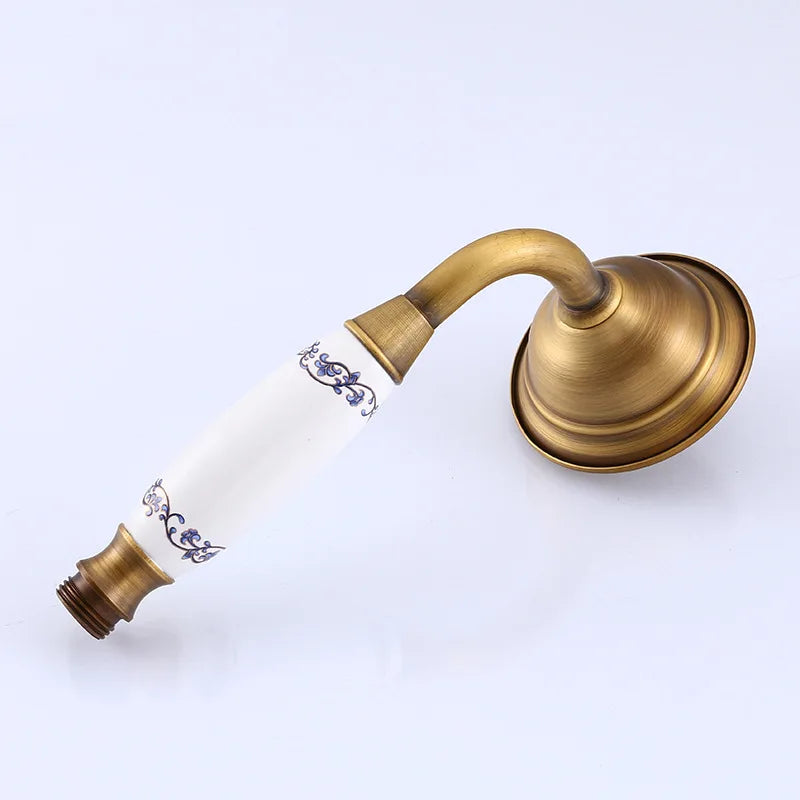 Pommeau de douche à main rond vintage en laiton et porcelaine, avec une seule douchette