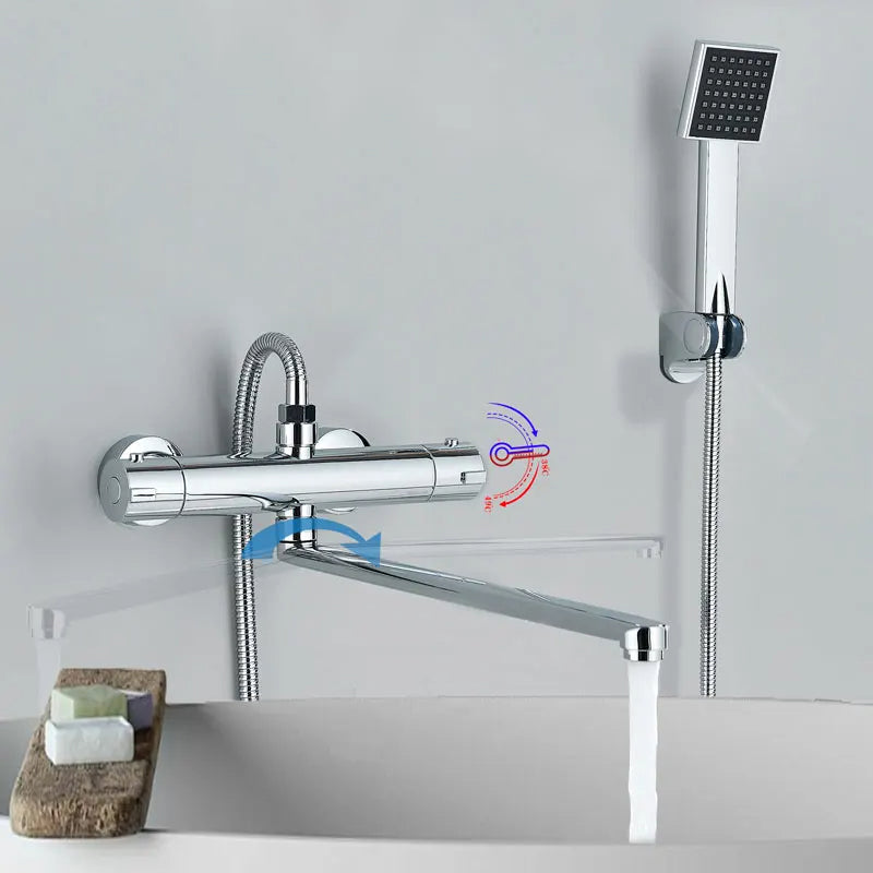 Robinet de baignoire mural moderne avec long bec et douchette