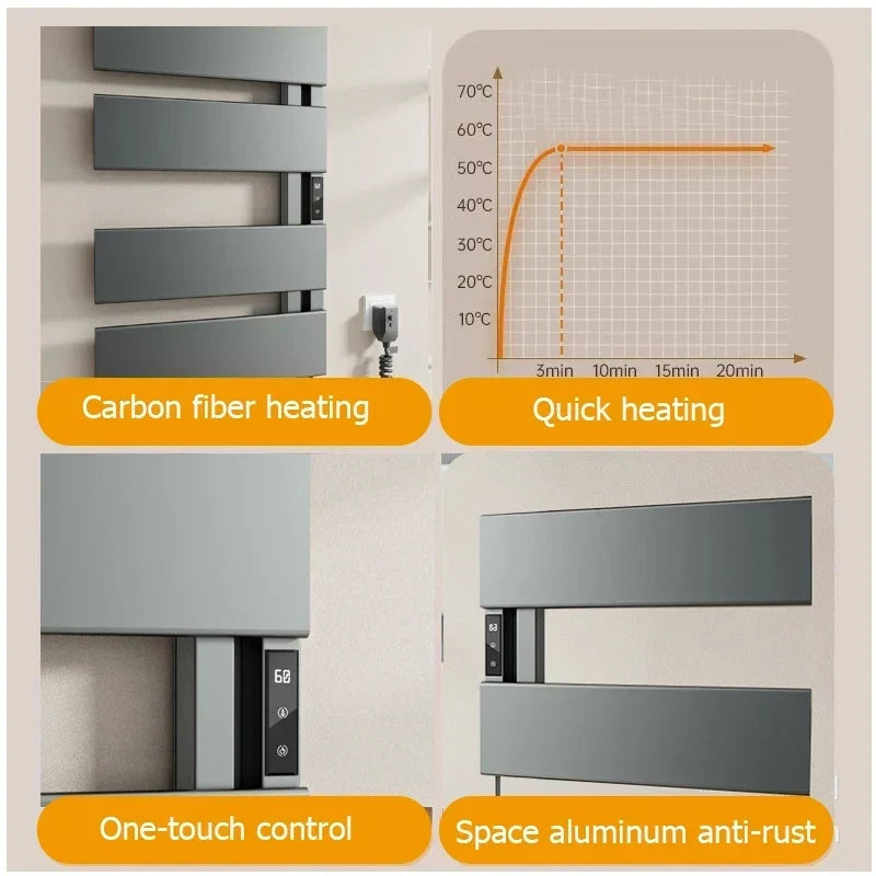 Chauffe-serviettes électrique étanche en aluminium avec minuterie